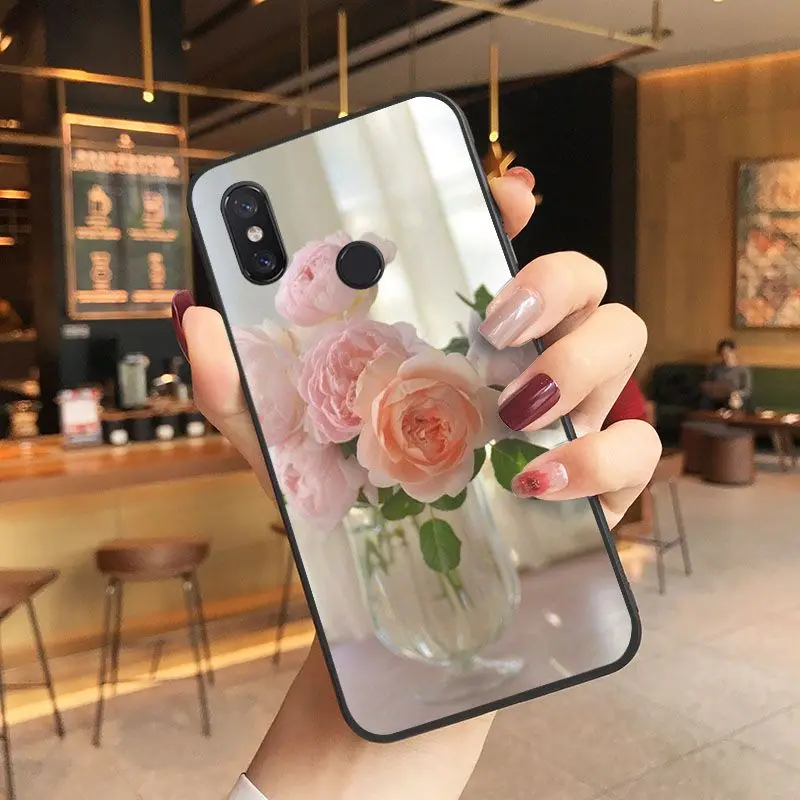 Elegant Pink Purple Peony On the Vase Phone Case Cover For Xiaomi Mi 6 6plus 8 8SE 9 9SE 6X Note2 Note3 Coque Shell Mobile Cases