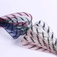 5 yards letter printing organza stain ribbon for diy craft hair accessories bow material cake gift bow packaging ribbon