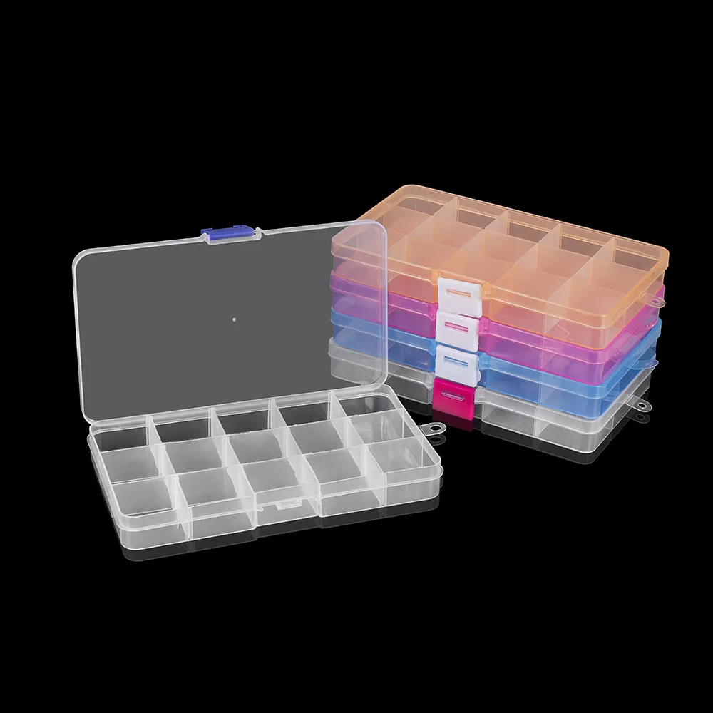 

15 Slots Transparent Grids Adjustable Plastic Beads Storage Box Case Container Organize for Jewlry Making Findings Supplies