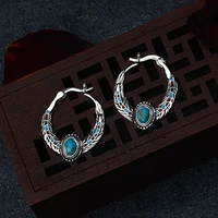 luxury vintage 925 silver inlaid turquoise eagle feather earrings engagement wedding gift jewelry vintage earrings