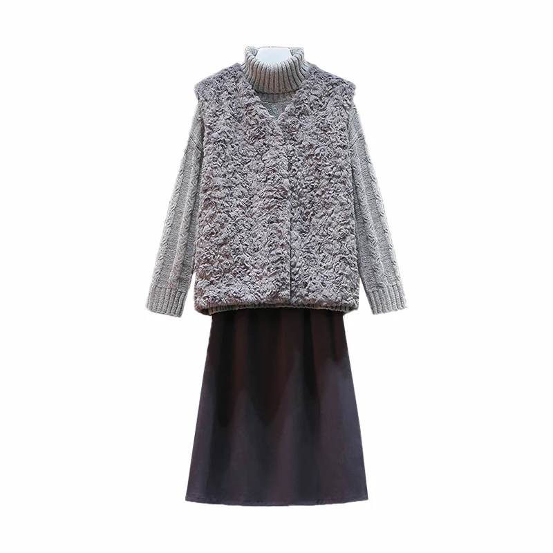 

Winter Sweater Knitted Plus Size Skirt Set 3 Piece Set Women Conjuntos De Mujer Ensemble Femme Year-old Femal Costume Suit