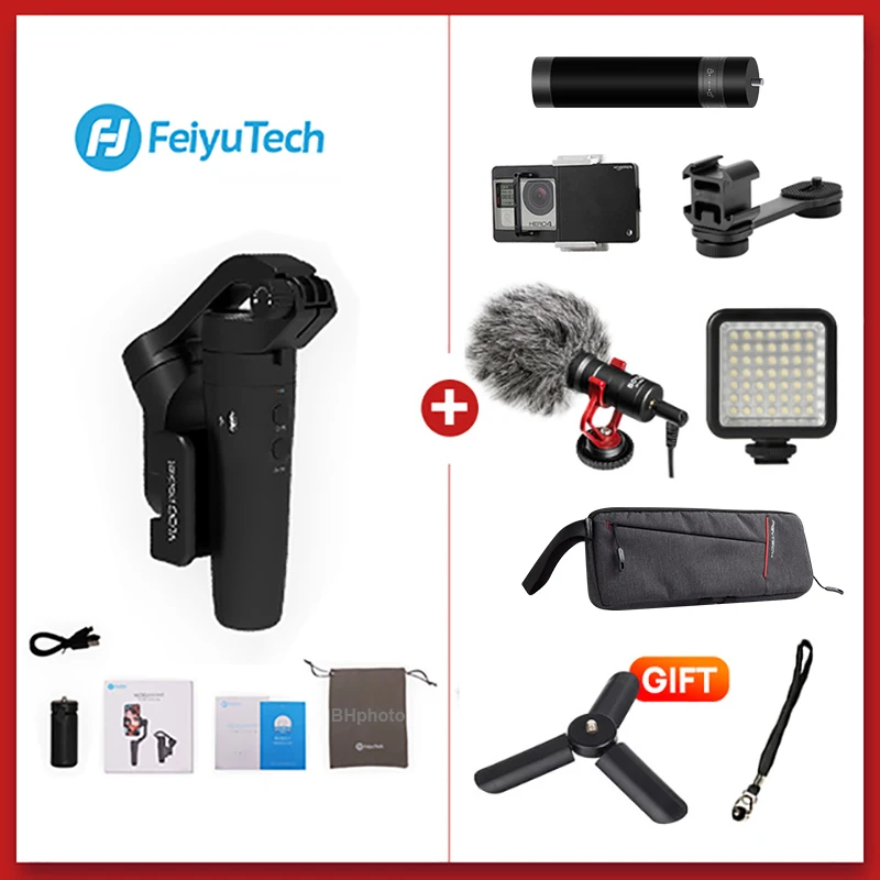 Feiyutech Vlog Карманный 3-осевой ручной карданный стабилизатор смартфона для gopro hero 6 7 Pk zhiyun smooth 4 DJI Osmo mobile 3 - Цвет: Black whole set 4