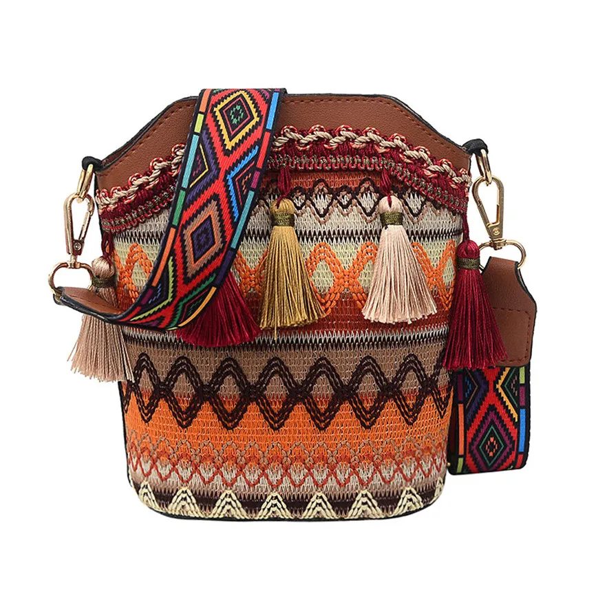 Женские сумки через плечо в стиле ретро модные шерстяные тканые с кисточками