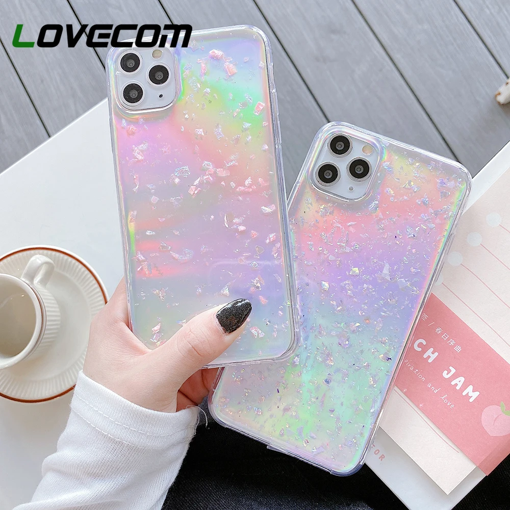 Чехол для телефона LOVECOM Laser Glitter Dream Shell iPhone 12 11 Pro Max Mini XR X XS 7 8 6 Plus мягкая эпоксидная