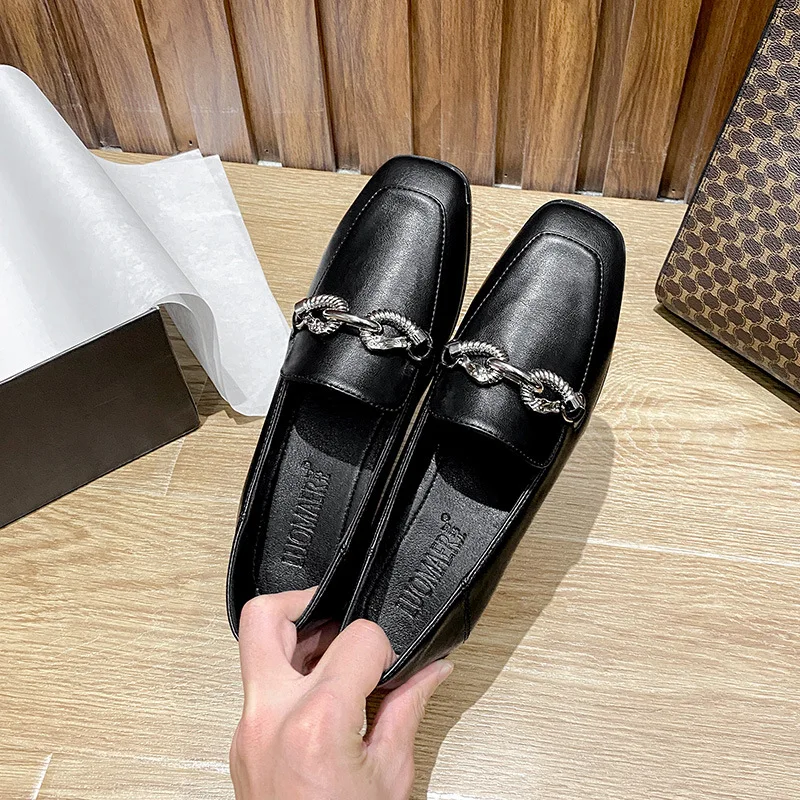 

Shoes On Heels Square Toe British Style Oxfords Women's Casual Female Sneakers Loafers With Fur Summer Preppy Retro New Leather