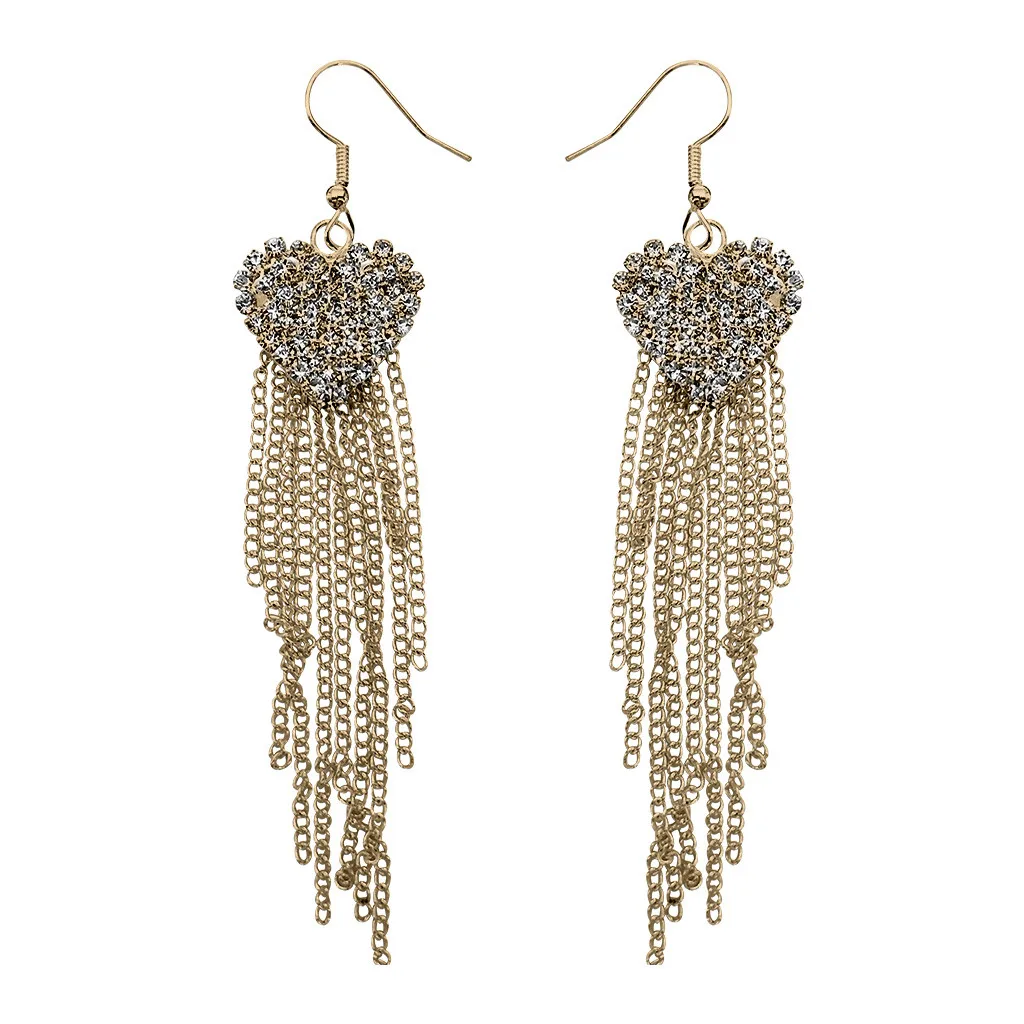 Роскошные серьги с кисточками длинные со стразами инкрустированные женская