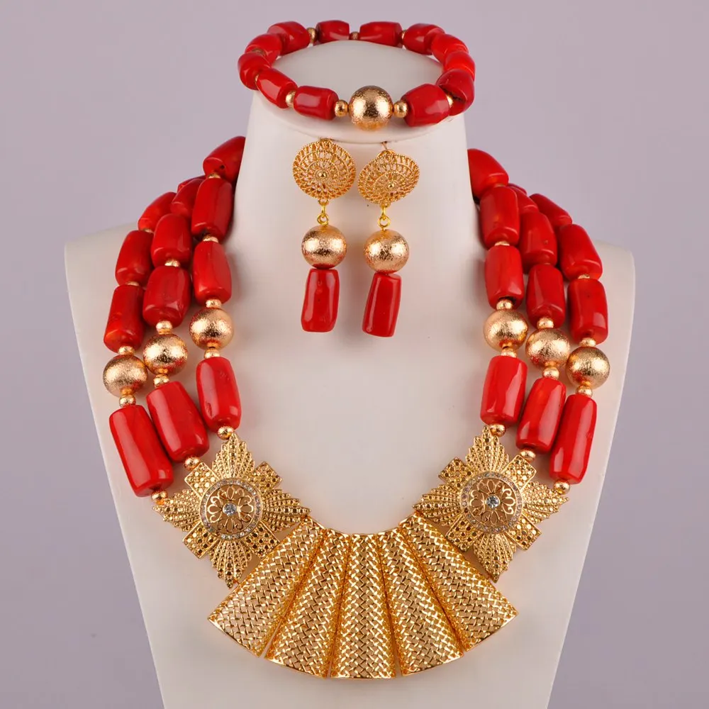 

Великолепные нигерийские Коралловые бусы ожерелье Африканские свадебные бусы красный коралловый ювелирный набор C21-25-03