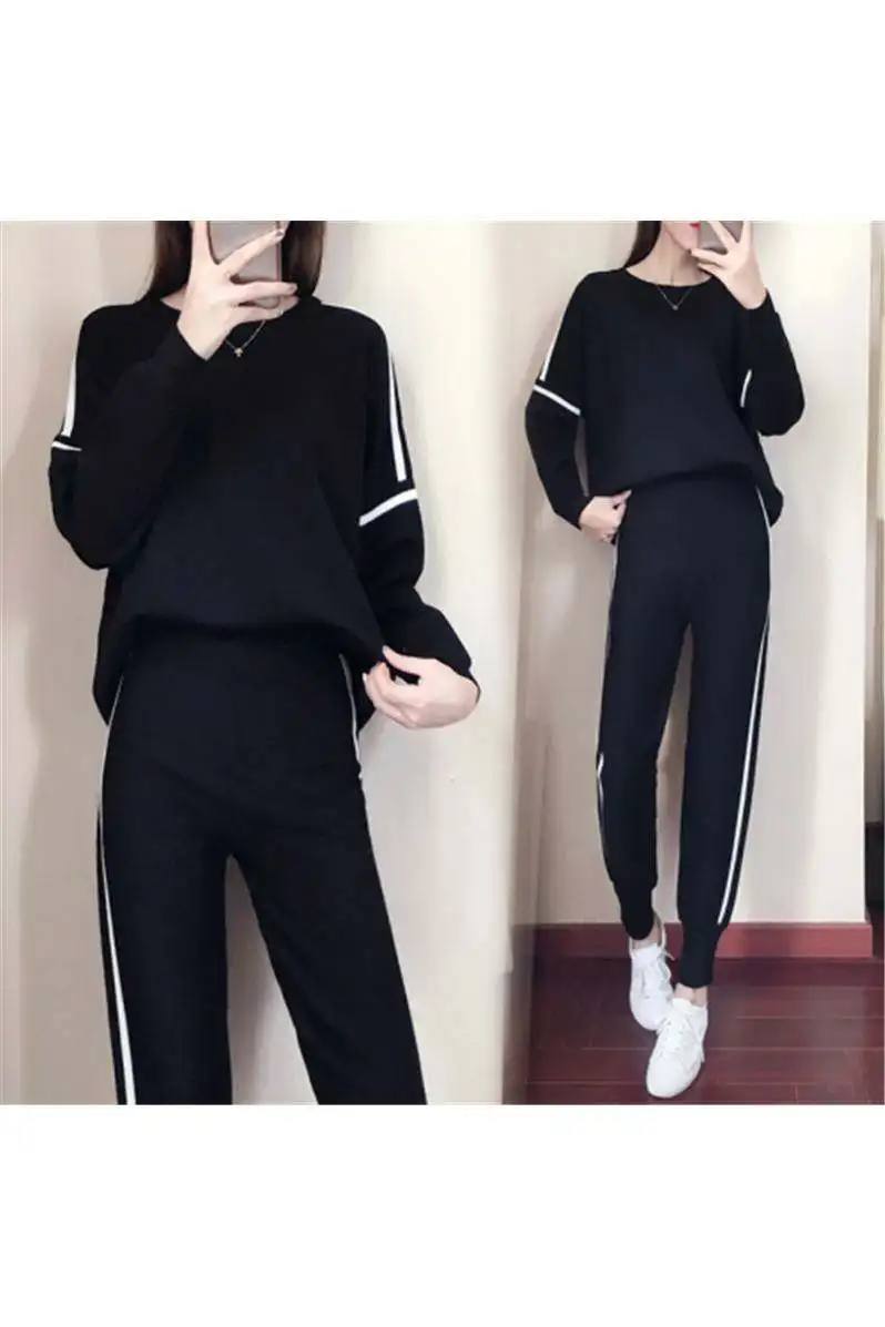 Осенне весенние повседневные трикотажные Cпортивные костюмы толстовки Женский
