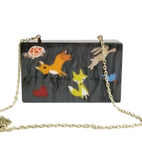 luxury designer handbag acrylic clutch purse cartoon animal patchwork evening bags trendy party prom crossbody bag ladies wallet