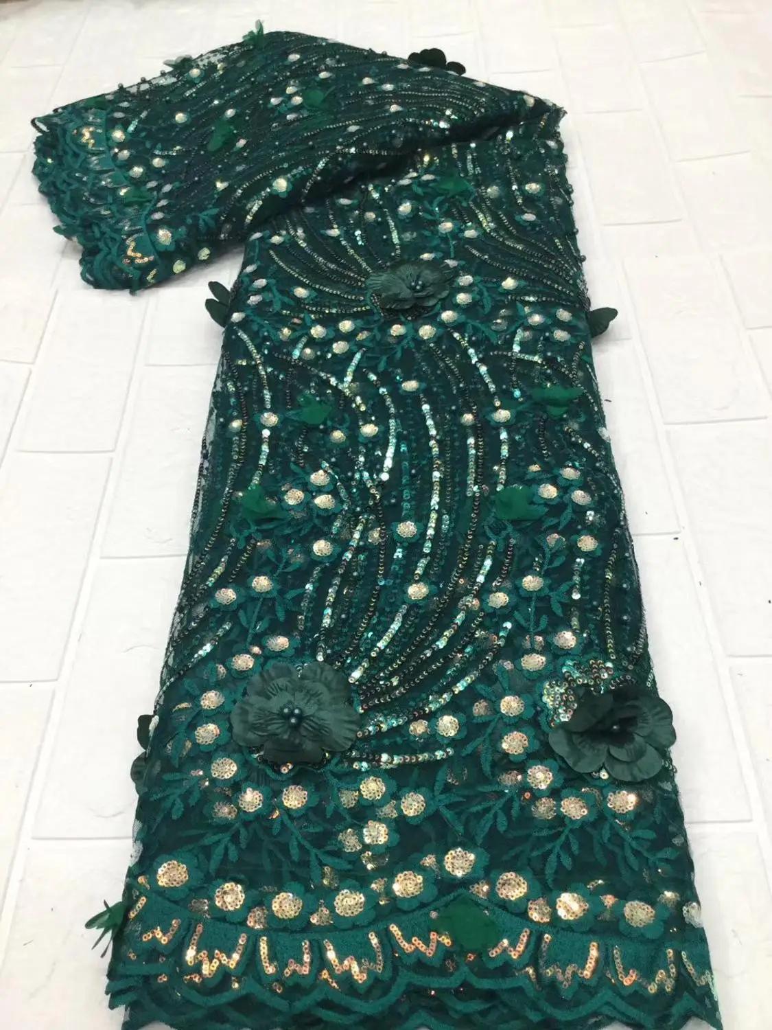 Персиковая кружевная ткань Высококачественная для свадебного/вечернего платья 5