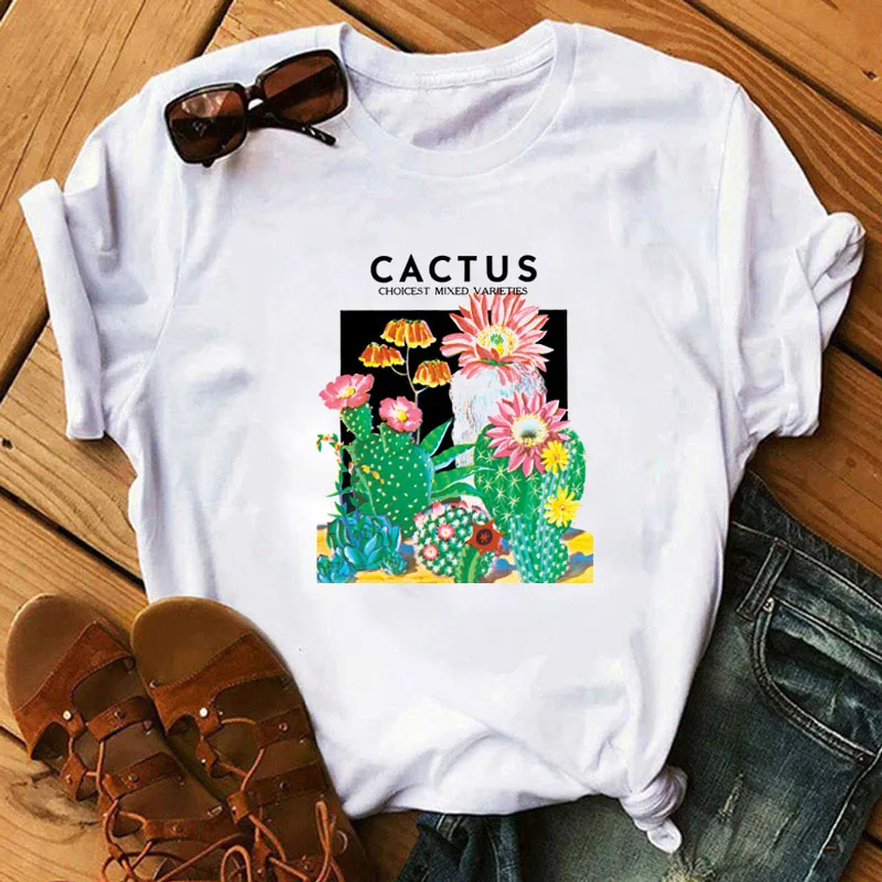 

Skull Cactus Print Tshirt New Summer Women Tshirt Graphic Tops Tee Female Funny T-shirt Short Sleeve Women Tshirts Streetwear