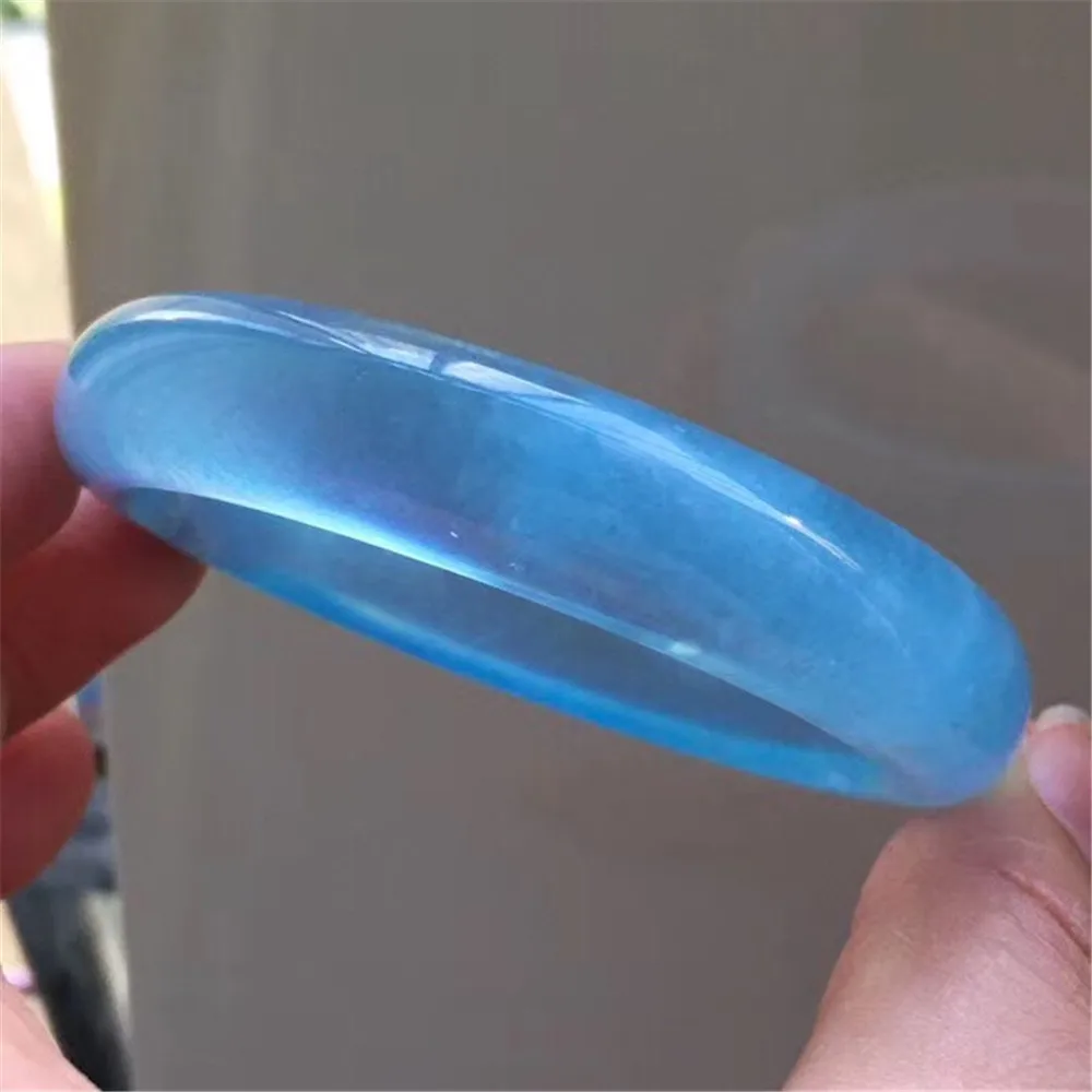 

Top Natural Ocean Blue Aquamarine Bangle For Woman Man Crystal Round Beads Healing Gemstone AAAAA Certificate Inner Dia 55mm