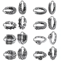 aoedej 10 styles stainless steel octopus feather hoop round earring for women men hip hop punk rock huggie hoop earrings jewelry