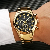 wwoor watch for men luxury gold chronograph watch man stainless steel waterproof luminous quartz wrist watches relogio masculino