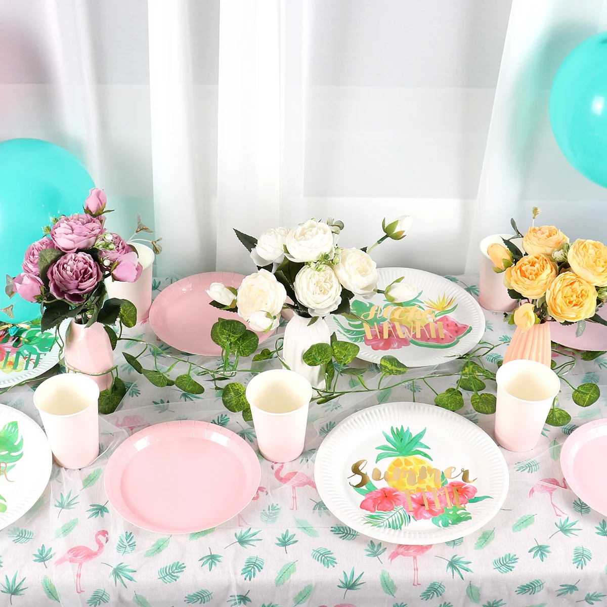 

Summer Tropical Hawaii Party Disposable Tableware Flamingo Hawaiian Decoration Party Supplies Aloha Wedding Birthday Baby Shower