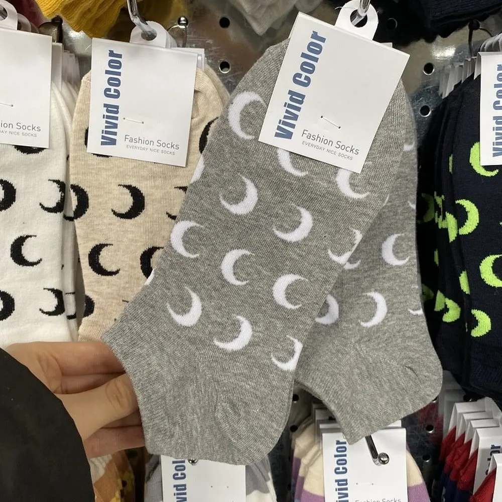 Socks Slippers Crescent Pattern Short Women Cotton Thin Kawaii Summer Funny Ankle Low Hosiery Streetwear | Женская одежда