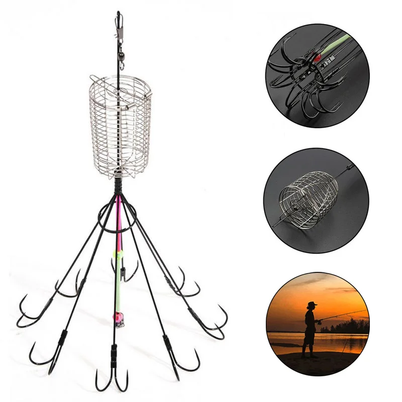 Рыболовные крючки в форме зонтика 8 двойных крючков без зазубрин Steel Explosion