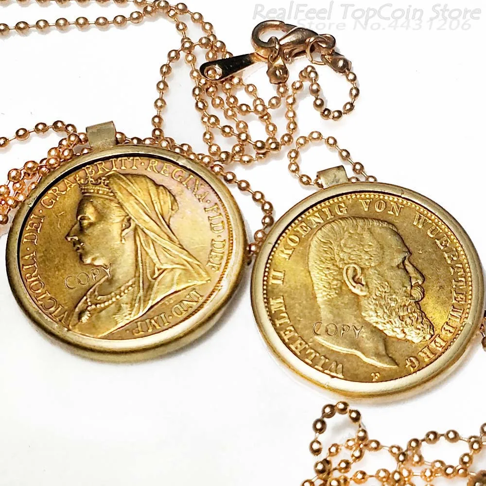 Золотое ожерелье 2 шт. подвеска в виде марка копия монет золотые монеты королевы