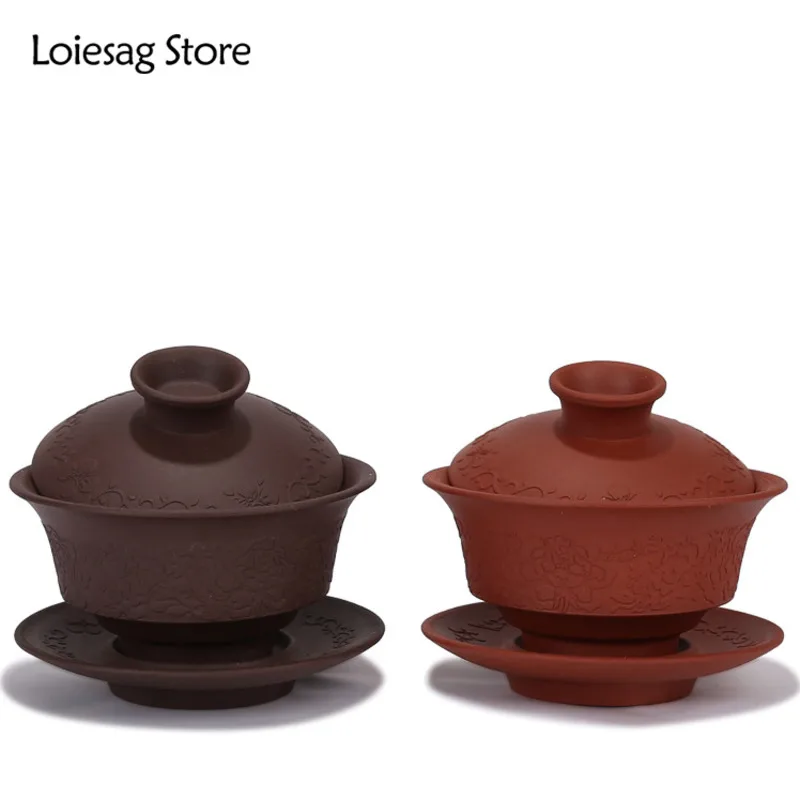 

Loiesag 125ml Tea Set Yixing Sculpture Purple Sand Gaiwan Tea Cup Ruyi Zisha Cover Bowl Travel Personal Cup Kung Fu Tea Bowl