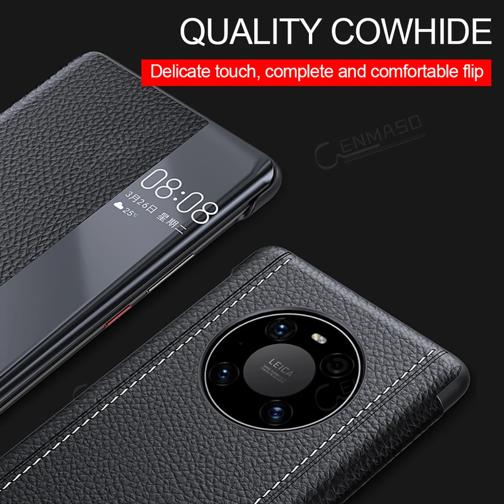 

Original Genuine Leather Case For Huawei Mate 40 PRo Flip Case Cover Smart touch view Window Wake up Sleeping Luxury Flip Case