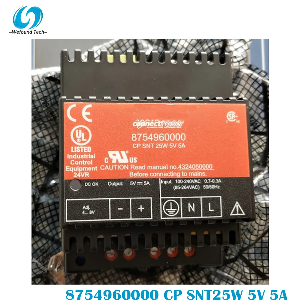 

For Weidmüller 8754960000 CP SNT25W 5V 5A AC-DC Rail Switching Power Supply Single Phase 100% Tested BeforeShipment.