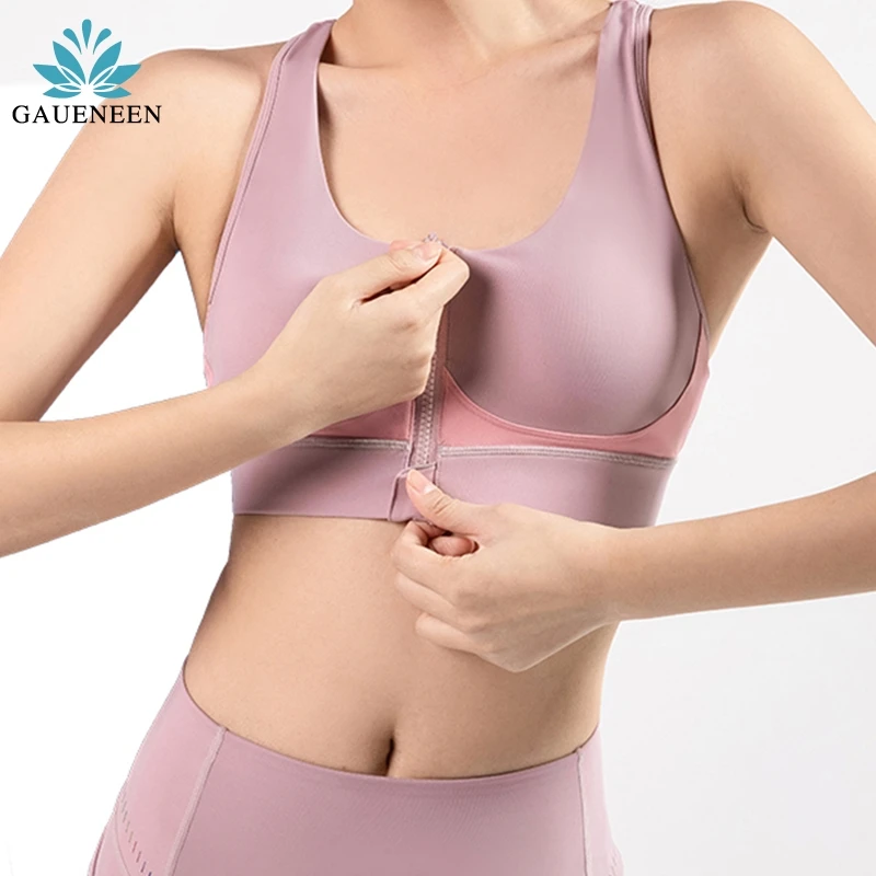 

GAUENEEN Front Zipper Women Sports Bras Breathable Wirefree Padded Push Up Sports Top Fitness Gym Yoga Workout Bra Sport Bra Top