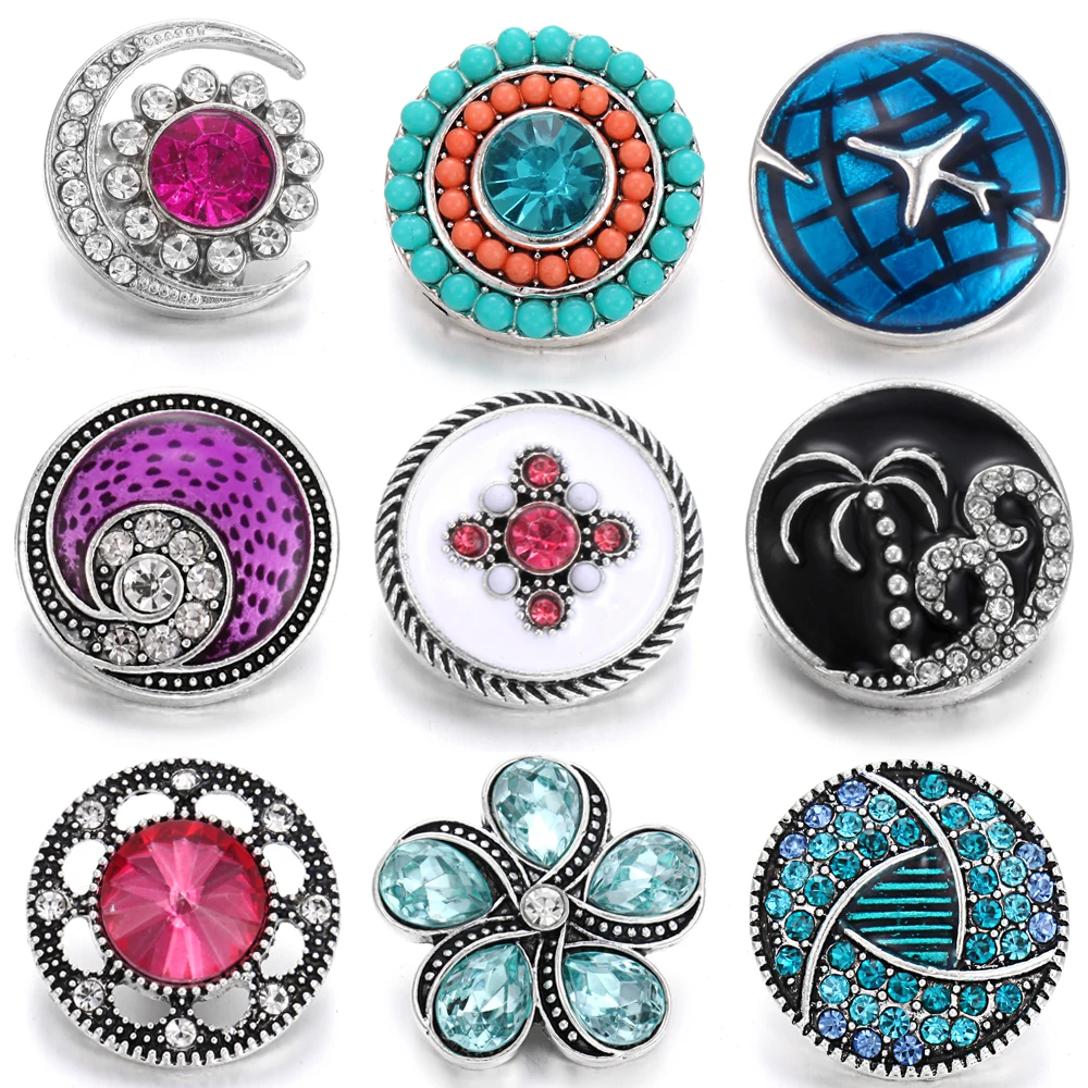 6pcs/lot New Snaps for Snap Jewelry Bracelet Mix Styles 18mm Metal Snap Buttons Buttons Rhinestone Watches Snaps Jewelry