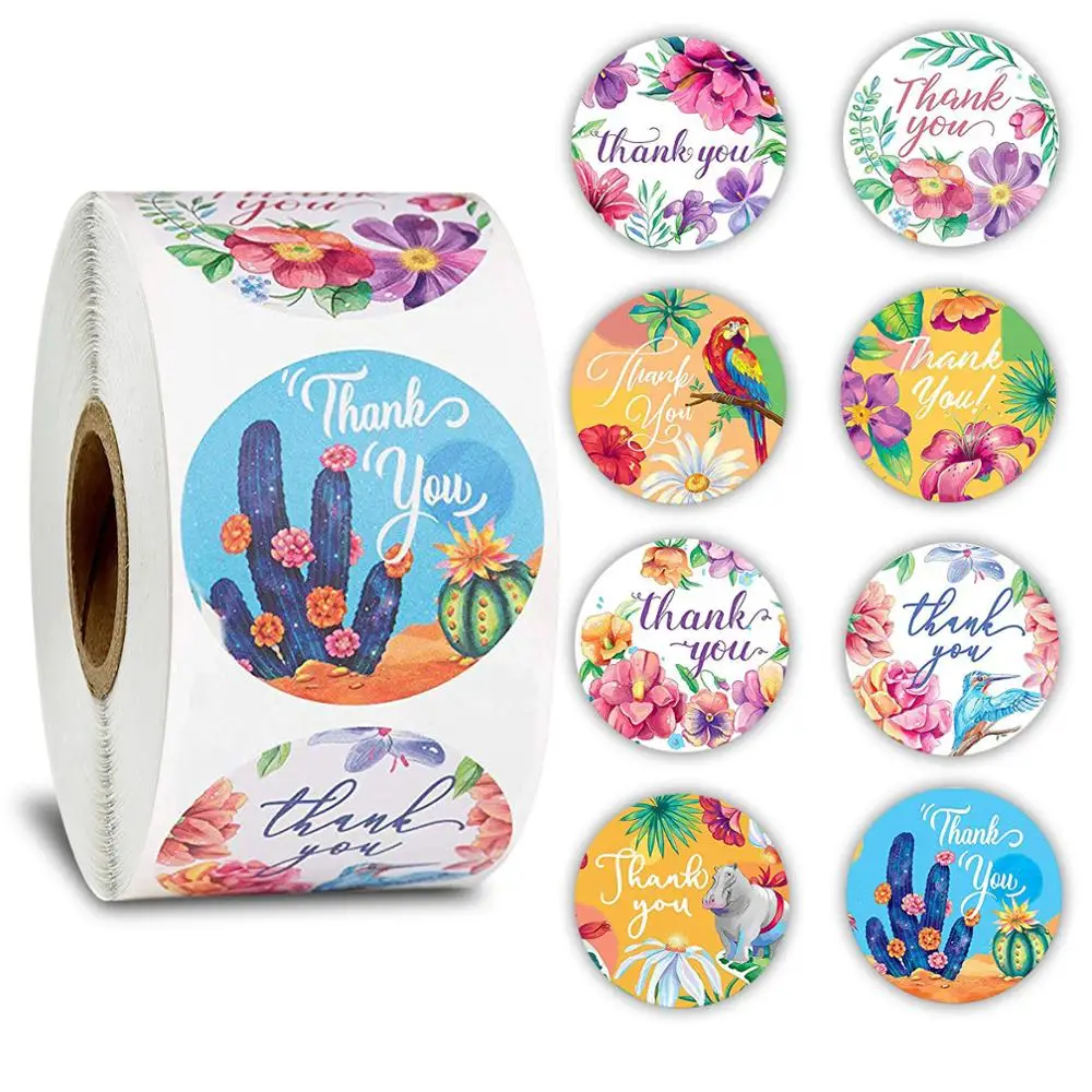 500Pcs 500 шт/рулон 8 Стиль Цветочный спасибо стикер s 1 дюйм круглый животное печать этикетка ручной работы конверт для скрапбукинга стикер для канцелярских товаров - Цвет: 500Pcs