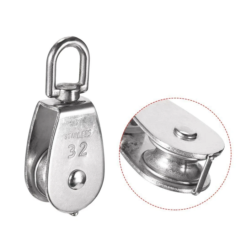 6 Pack M32 Lifting Single Pulley Roller Loading 551Ibs 304 Stainless Steel Heavy Duty Wheel Swivel Rope B | Инструменты