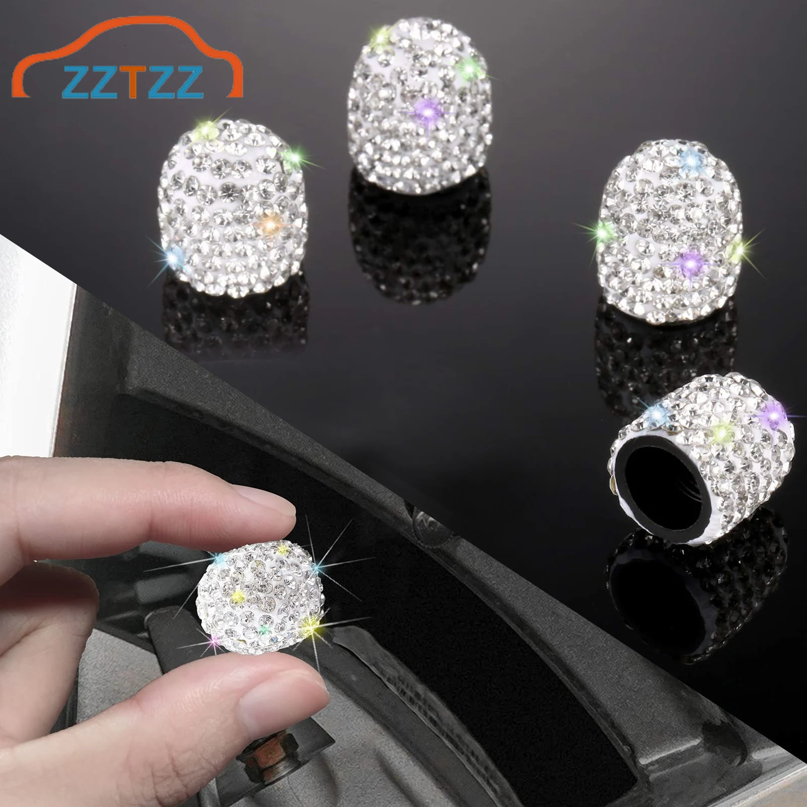 

4 Pcs Valve Stem Caps Universal Bling Car Accessories Crystal Tire Valve Caps for Vehicle Bicycle Bling Valve Stem Caps