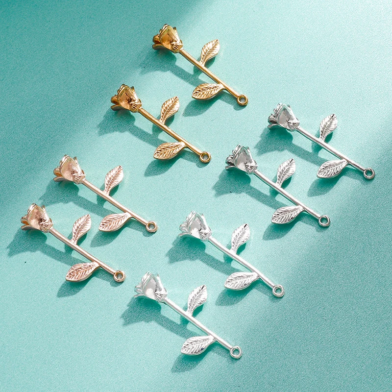 

10pcs/Lot 23*41mm Gold Silver Color Rose Charms Plant Flower Pendant for Necklace Bracelets Jewelry Findings DIY Handmade Crafts
