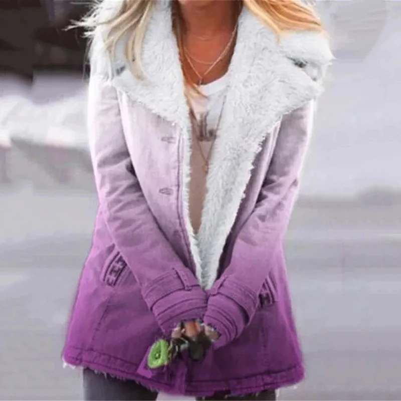 

Gradient Stylish Women Winter Warm Cotton Coats Korean Fashion Female Long Sleeve Soft Fluffy Turn-down Collar Jacket SJ7248X