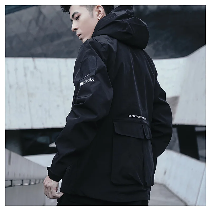 

Street trend jacket military stormsuit men's spring and autumn thin fashion brand hooded work clothes red windbreaker jacket