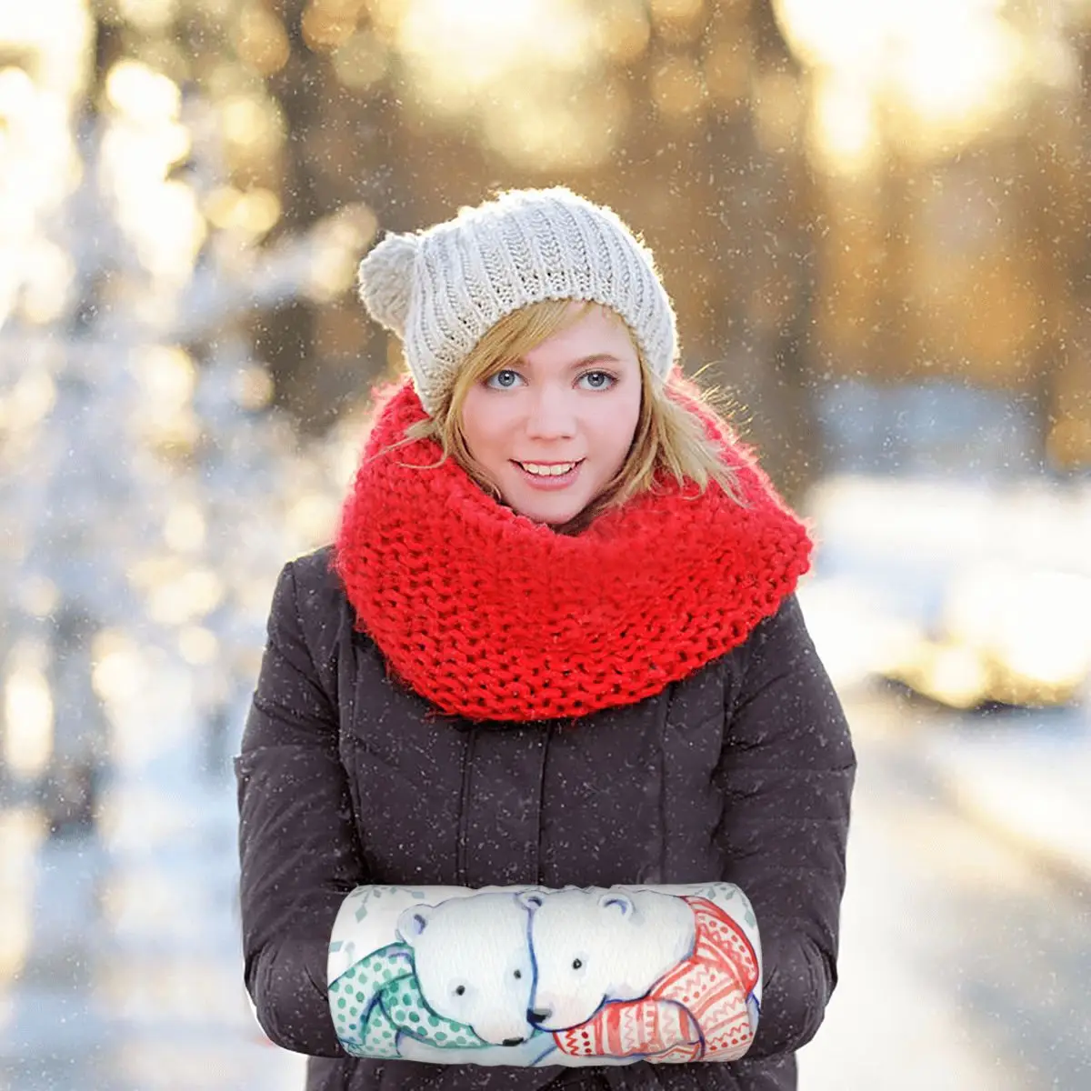 

Рождественские акварельные ледяные медведи снег Веселые мужские и женские плюшевые перчатки