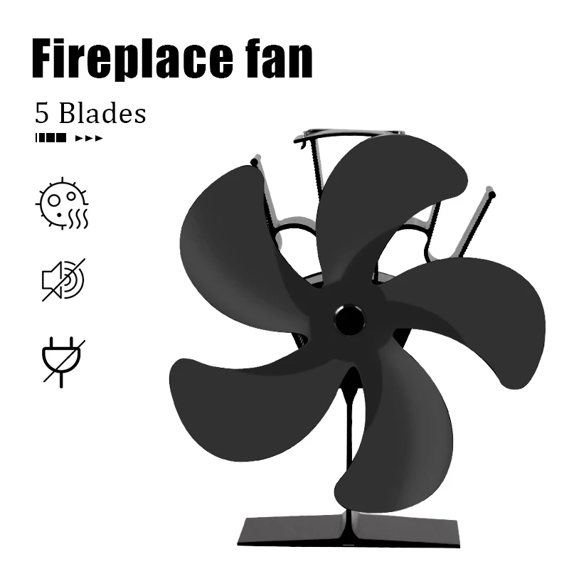 

5-blade Hot Air Stove Black Fireplace Environmentally Friendly Silent Fan Log Burner Home Efficient Heat Distribution