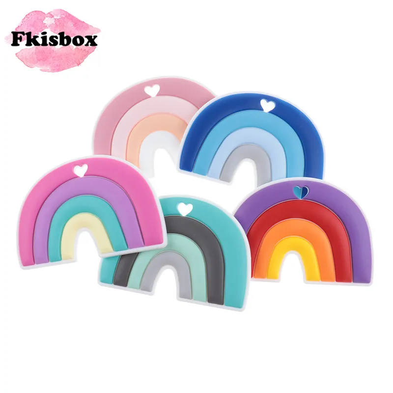 Fkisbox-mordedor de silicona de arco iris para beb&eacute;, juguetes de dentici&oacute;n infantil sin BPA, accesorios, cadena calmante para chupete de lactancia, 10 piezas-0
