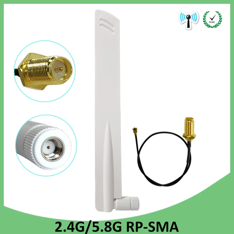 

2pcs 2.4GHz 5GHz 5.8Ghz Antenna real 8dBi RP-SMA Dual Band 2.4G 5G 5.8G wifi Antena aerial SMA female +21cm RP-SMA Pigtail Cable