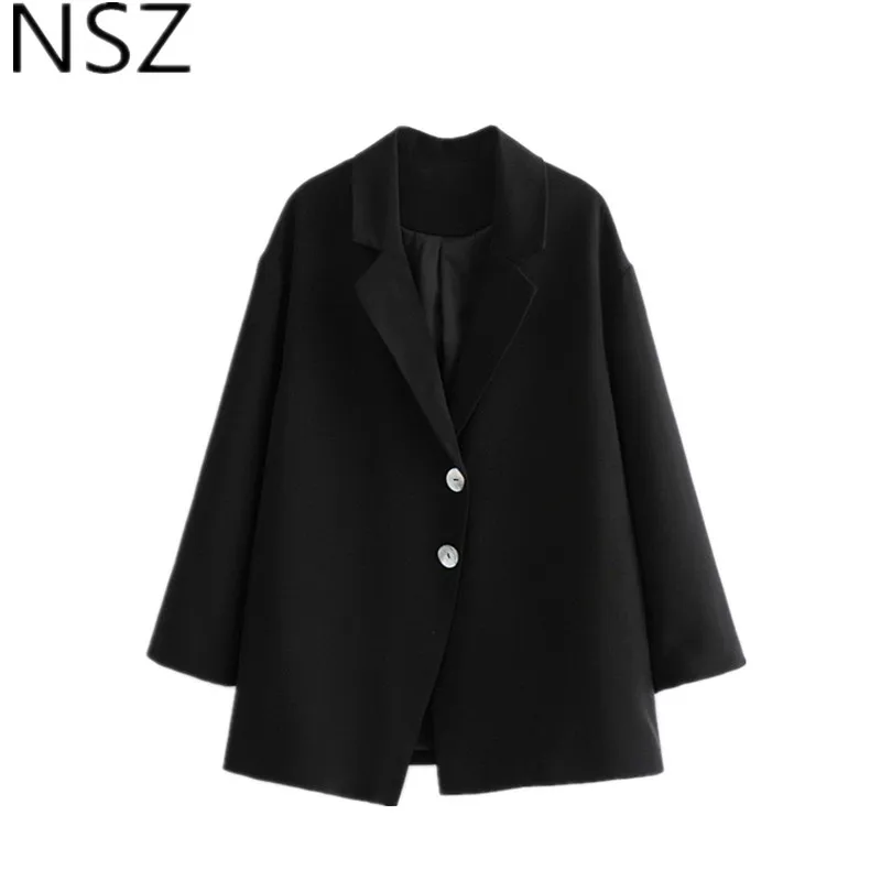 NSZ женский черный элегантный Блейзер длинный рукав однобортная с английским