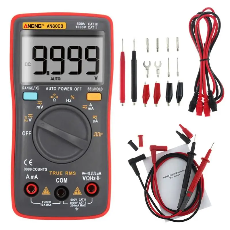 Цифровой мультиметр ANENG AN8008 True RMS 9999 отсчетов прямоугольная подсветка переменный