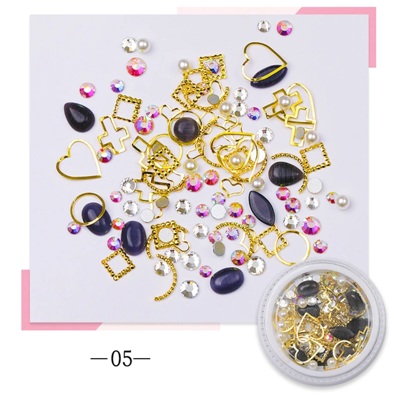 

1 Pot Nail Art Glitter Rhinestone Crystal Jewelry Gem Metal Stone Pearl Acrylic Gel Tips Decoration Accessories Manicure