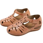 Женские сандалии с круглым носком, боковые сандалии в британском стиле ретро, с вырезами, лето 2021 г., женские сандалии на каблуках