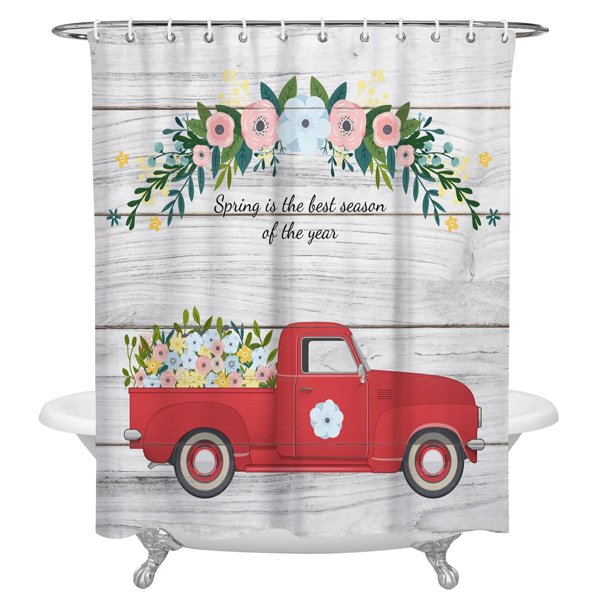 Весенние красные троллейбусы с цветочным рисунком из древесины