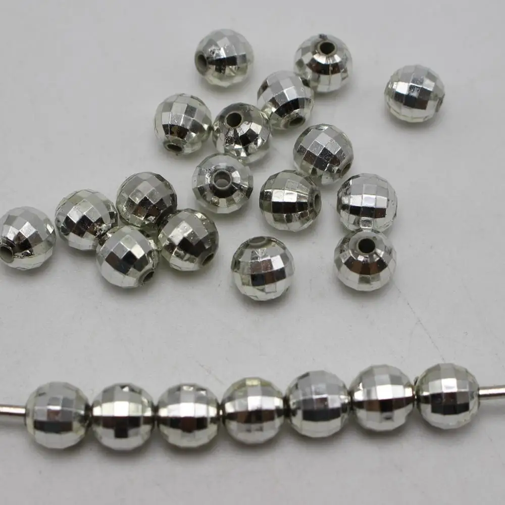 

500 Silver-plate Tone Faceted Round Plastic Spacer Beads 6mm Disco Ball