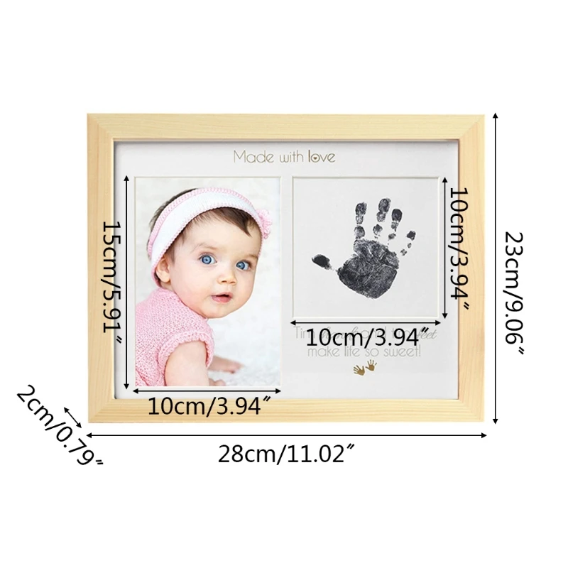 

Newborn Infant Handprint Footprint Wood Picture Frame Photo Ornaments Baby Birthday Keepsake Shower Gift