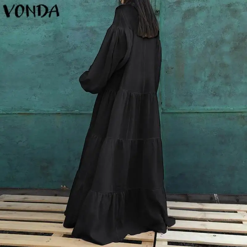 VONDA, винтажное макси платье,, женское, сексуальное, v-образный вырез, одноцветные платья размера плюс, богемный стиль, Vestidos Femme, для вечеринки, сарафан, 5XL Robe