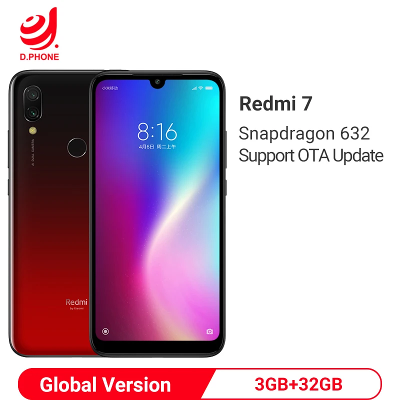 Глобальная версия Xiaomi redmi 7 6,2" полный экран 4000 мАч 3 ГБ оперативная память 64 ГБ Встроенная Snapdragon 632 Octa Core 12MP redmi 7 телефон