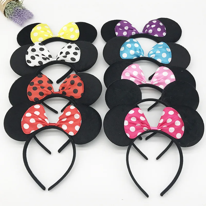 Disney Mickey Minnie Shiny Hair Band Black Mouse Ears Headbands Headdress Women Bows Accessories Birthday Party |
