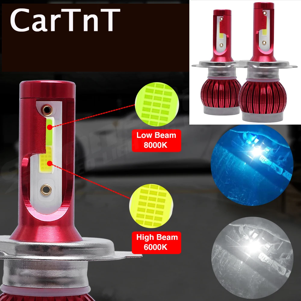 CarTnT 2 шт. автомобильный головной светильник H4 светодиодный 100 Вт 16000LM 3000K 6000K 8000K Hi-Lo