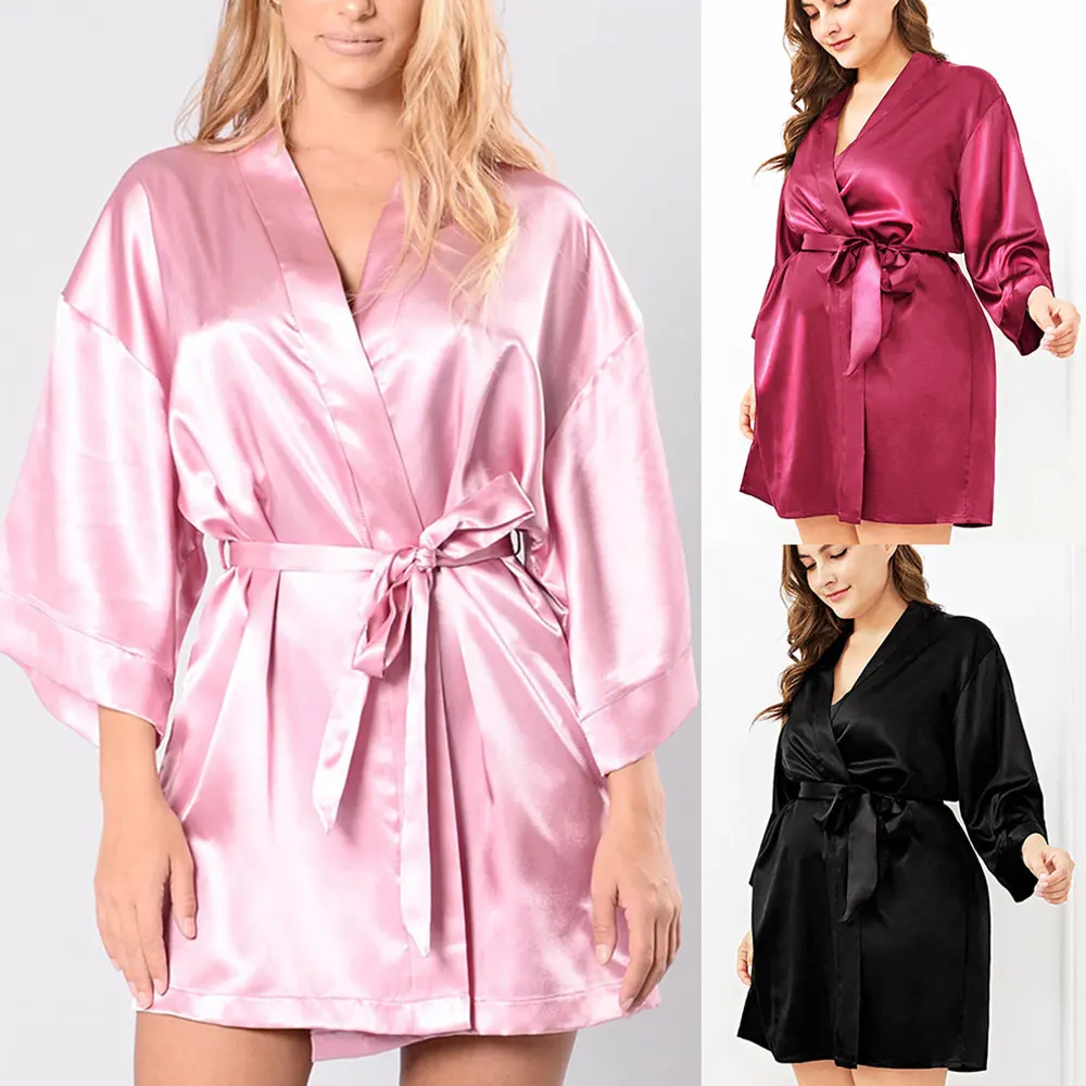 Шелковая женская ночная рубашка большого размера плюс черный халат с длинным