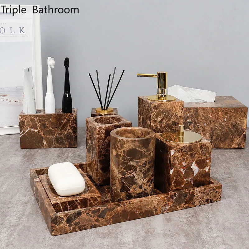 

Легкий, роскошный, простой, мраморный, аксессуары для ванной комнаты, дозатор мыла, поднос для мыла, чашки, ватный тампон, коробка, держатель ...